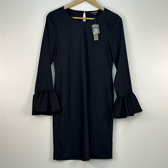 J. Crew Bell-sleeve satin black dress size 4 New with tags NWT - Picture 1 of 10
